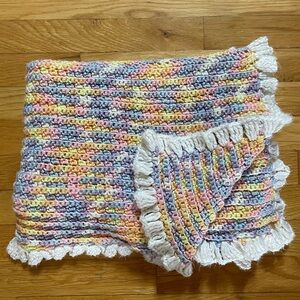 Colorful Pastel Crochet Baby Blanket with Ruffle Edges - 32x51 Inches